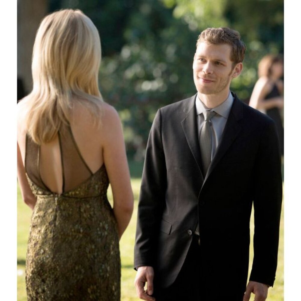 ASO CAROLINE FORBES THE VAMPIRE DIARIES TVD Dress Gold Lace Dress RARE - Picture 6 of 12